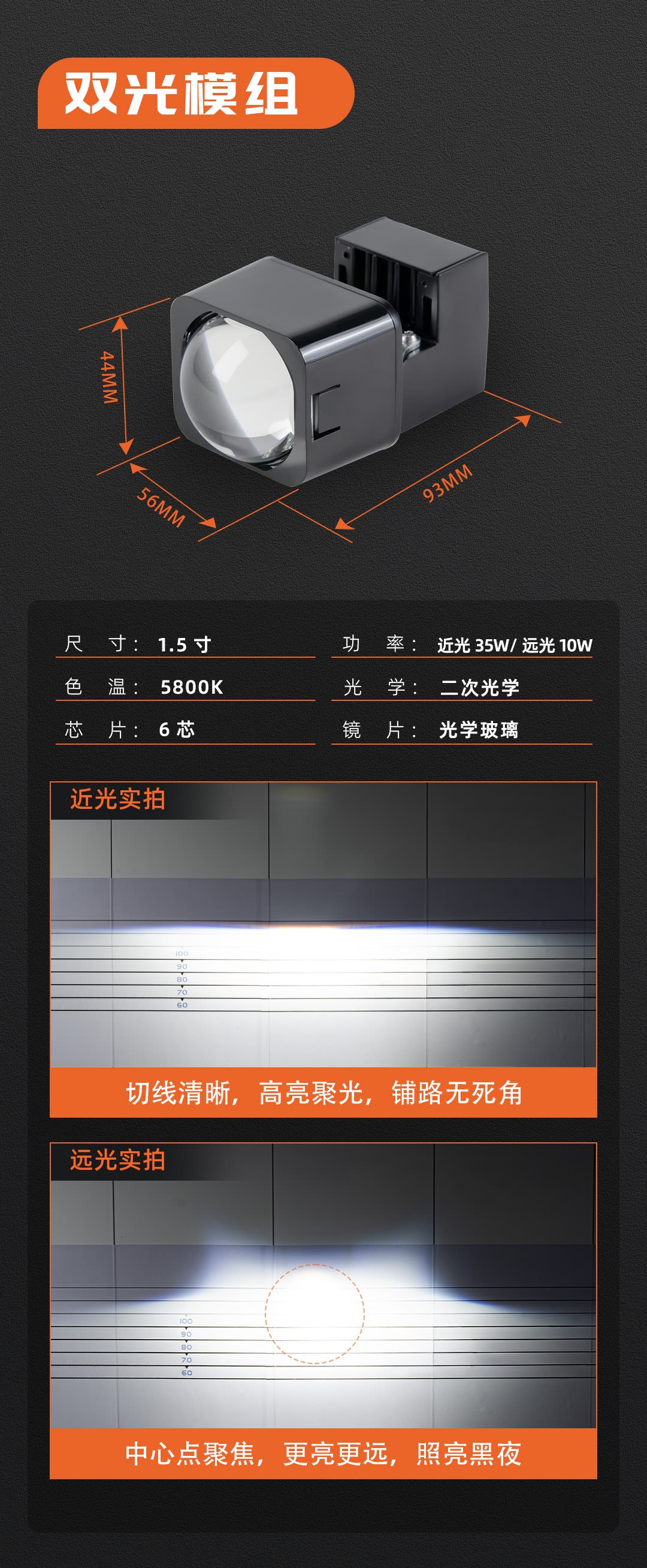 树懒舒1.5寸大灯矩阵模组双光参数